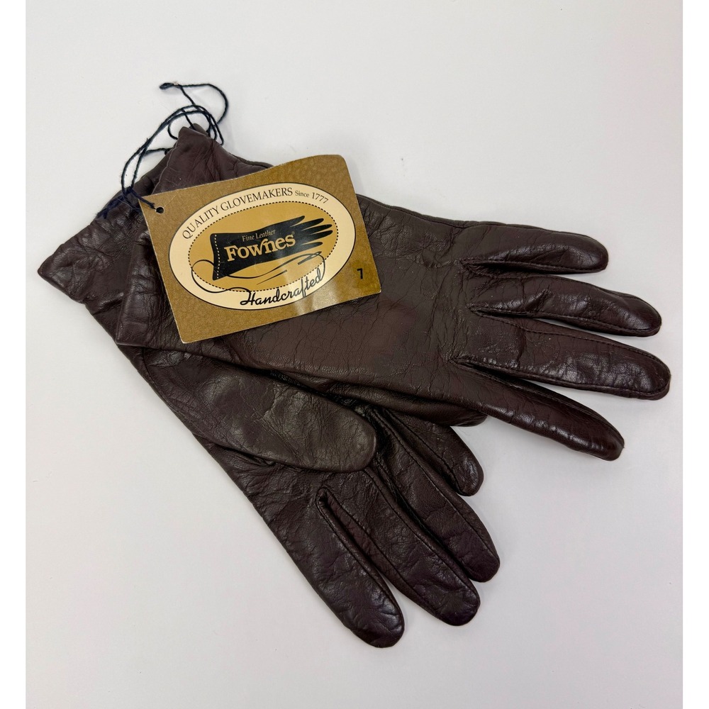 Fownes Handcrafted Brown Genuine Leather Gloves Acrylic Lined Size 7 Vintage